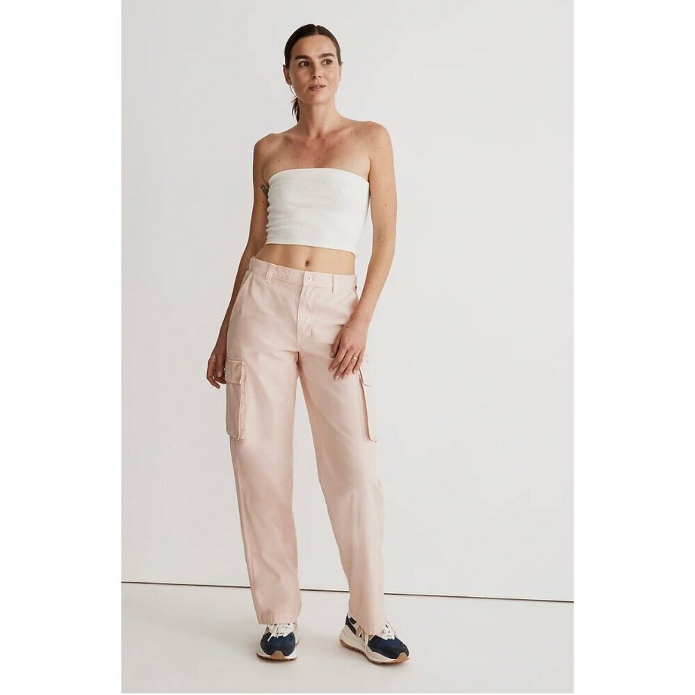 Madewell $98 Garment Dyed Low Slung Straight Cargo Pants Size 33 Pink NL219